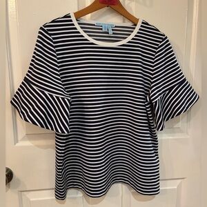Draper James Navy Striped Women's  Bell Shape Short Sleeve Top ~ SZ Large